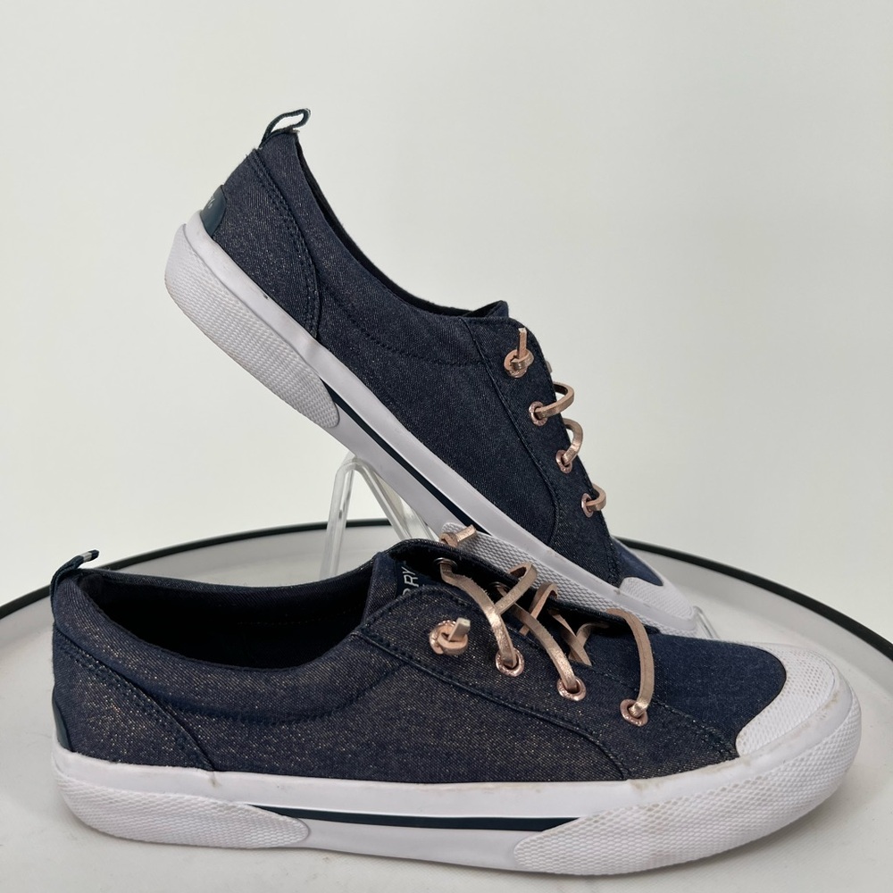SPERRY‎ NWOT TOP-SIDER DENIM BLUE SPARKLE PINK PLAID PADDED INSOLES BOAT SHOES